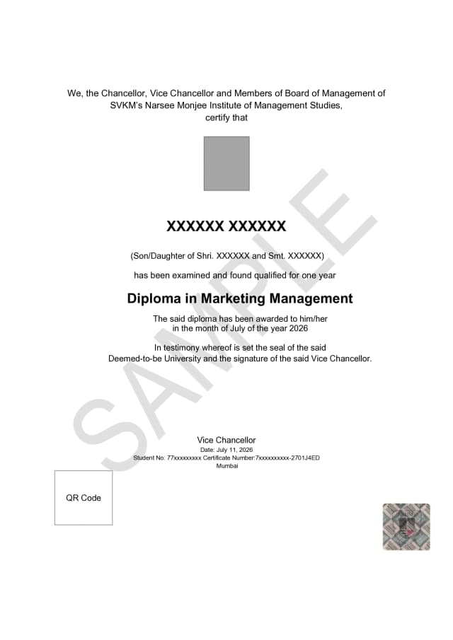 NMIMS Online Diploma Degree Certificate – official degree certificate sample